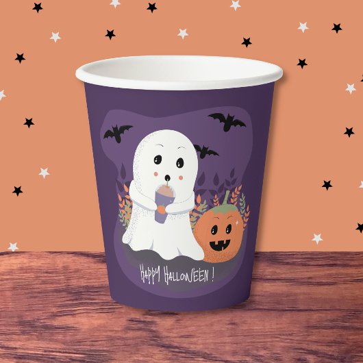 ハロウィンの幽霊がデザインされたかわいい紫色の紙コップ 紙コップ