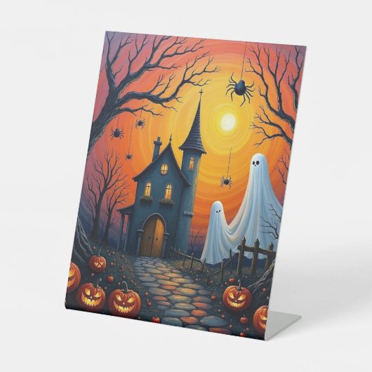 ハロウィンの幽霊が城を守る 台座サイン (正面)
