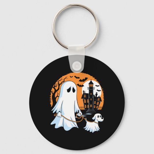 ハロウィンの幽霊が歩く犬 プレミアム キーホルダー (正面)