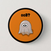 ハロウィンの幽霊が逆さまに「ブー」と言っている面白いデザイン 缶バッジ (正面)