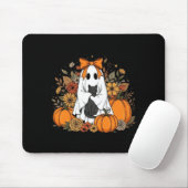 ハロウィンの幽霊が黒猫を持つグルービーな花柄 マウスパッド (マウス)