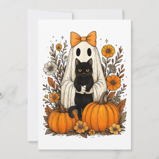ハロウィンの幽霊が黒猫を持つ セーブザデート (正面)