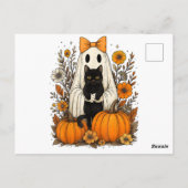 ハロウィンの幽霊が黒猫を持つ ポストカード (裏面)