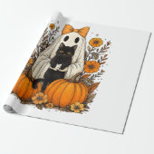 ハロウィンの幽霊が黒猫を持つ ラッピングペーパー (アンロールド)