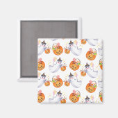 ハロウィンの幽霊とお菓子のシームレスパターン マグネット (正面/裏面)