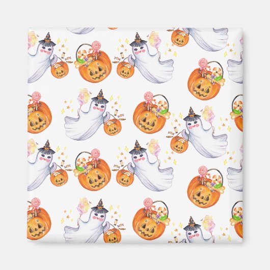 ハロウィンの幽霊とお菓子のシームレスパターン マグネット (正面)