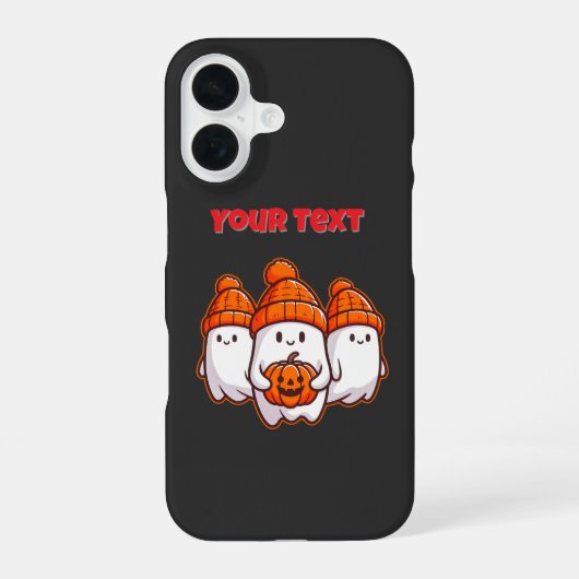 ハロウィンの幽霊とかぼちゃとオレンジ色の豆 iPhone 16ケース (裏面)