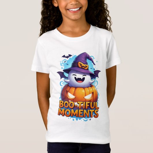 ハロウィンの幽霊とかぼちゃとコウモリ Tシャツ (正面)