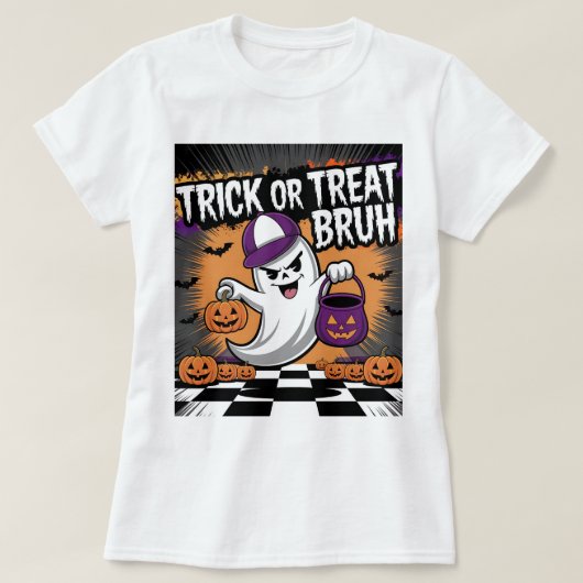 ハロウィンの幽霊とかぼちゃの面白グッズ Tシャツ (デザイン正面)