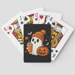 ハロウィンの幽霊とカボチャとドリンク トランプ