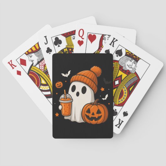 ハロウィンの幽霊とカボチャとドリンク トランプ (裏面)