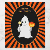 ハロウィンの幽霊とカボチャ ワインラベル (シングルラベル)