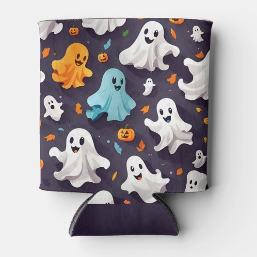 ハロウィンの幽霊とカボチャ 缶クーラー (正面)