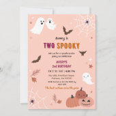 ハロウィンの幽霊とコウモリのピーチ色の2歳の誕生日 招待状 (正面)