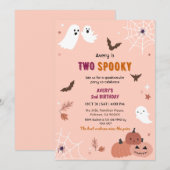 ハロウィンの幽霊とコウモリのピーチ色の2歳の誕生日 招待状 (正面/裏面)