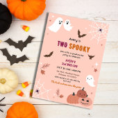 ハロウィンの幽霊とコウモリのピーチ色の2歳の誕生日 招待状