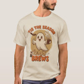 ハロウィンの幽霊とコーヒー Tシャツ (正面)