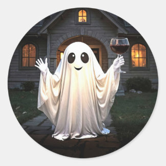 ハロウィンの幽霊とワイン ラウンドシール