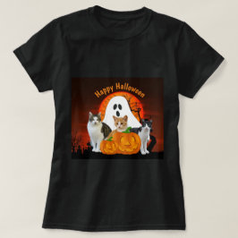 ハロウィンの幽霊と墓場の猫たち Tシャツ