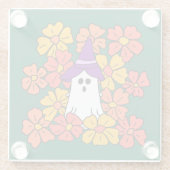 ハロウィンの幽霊と秋の花 ガラスコースター (裏面)
