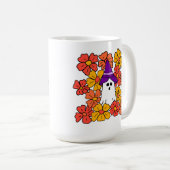 ハロウィンの幽霊と秋の花 コーヒーマグカップ (正面右)