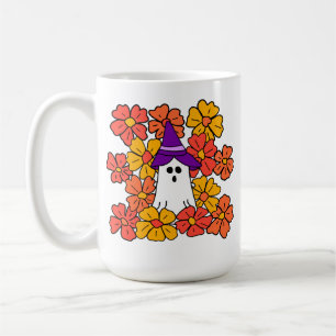 ハロウィンの幽霊と秋の花 コーヒーマグカップ