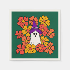 ハロウィンの幽霊と秋の花 スタンダードカクテルナプキン