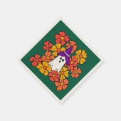 ハロウィンの幽霊と秋の花 スタンダードカクテルナプキン (角)