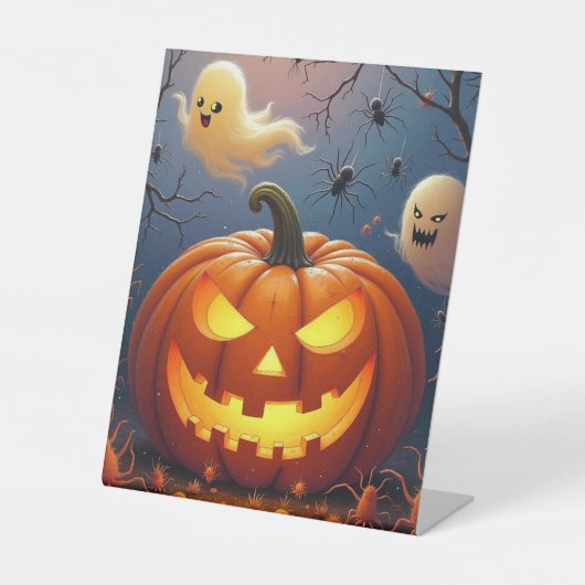 ハロウィンの幽霊と蜘蛛 台座サイン (正面)
