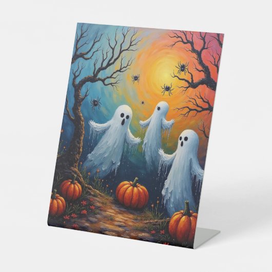 ハロウィンの幽霊と蜘蛛 台座サイン (正面)