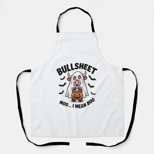 ハロウィンの幽霊に取り憑かれたかわいい牛 BULLSHEET エプロン (正面)