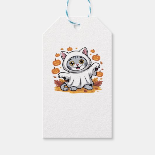 ハロウィンの幽霊に扮した子猫 クラシックTシャツ ギフトタグ (正面)