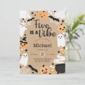 ハロウィンの幽霊のかぼちゃの5歳の誕生日パーティー 招待状 (スタンド正面)