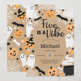 ハロウィンの幽霊のかぼちゃの5歳の誕生日パーティー 招待状