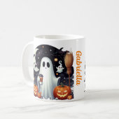 ハロウィンの幽霊のかぼちゃ コーヒーマグカップ (正面左)