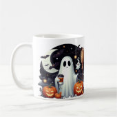 ハロウィンの幽霊のかぼちゃ コーヒーマグカップ (左)