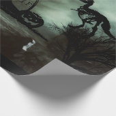 ハロウィンの幽霊のよく出る背景に家と墓 ラッピングペーパー (角)