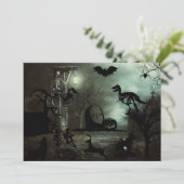 ハロウィンの幽霊のよく出る背景に家と墓  招待状 (スタンド正面)