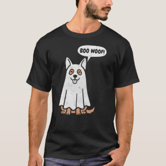 ハロウィンの幽霊のジャーマンシェパードの面白いデザイン Tシャツ