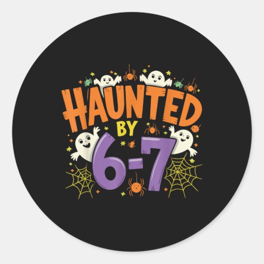 ハロウィンの幽霊の六七 6 7 ミーム 67 スケルトンの手 ラウンドシール (正面)