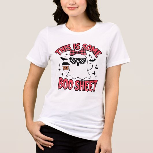 ハロウィンの幽霊の可笑しいお化けシート トライブレンドTシャツ (正面)