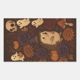 ハロウィンの幽霊の森のハリネズミ 長方形シール