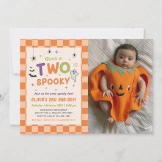 ハロウィンの幽霊の2歳の誕生日写真 招待状
