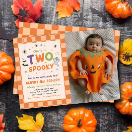 ハロウィンの幽霊の2歳の誕生日写真 招待状