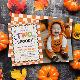 ハロウィンの幽霊の2歳の誕生日写真 招待状