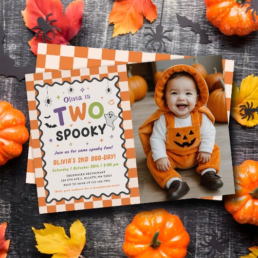 ハロウィンの幽霊の2歳の誕生日写真 招待状