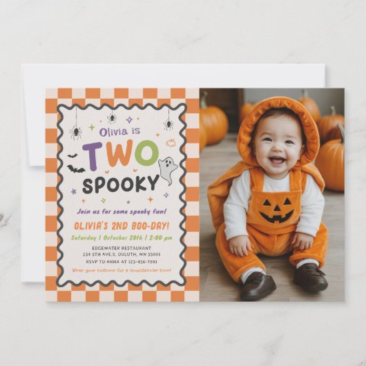 ハロウィンの幽霊の2歳の誕生日写真 招待状 (正面)