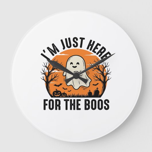 ハロウィンの幽霊のTシャツ おばけの日にブーってやる ラージ壁時計 (正面)
