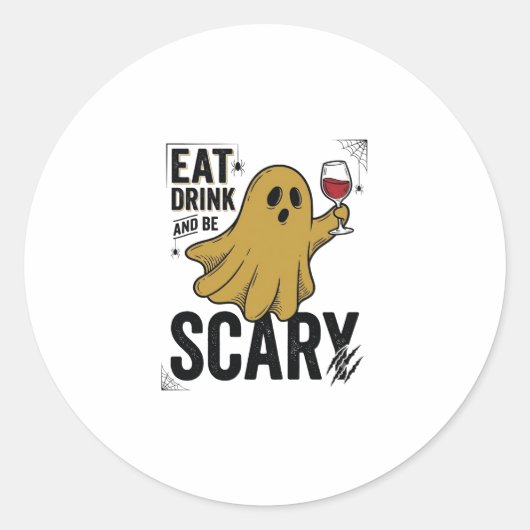ハロウィンの幽霊は食べたり飲んだりして怖がらせてヴィンテージ_1 ラウンドシール (正面)