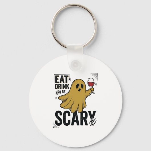 ハロウィンの幽霊は食べ飲みして怖がらせる ビンテージ風_1 キーホルダー (正面)
